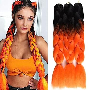 Imagem de FEEL ME Tranças Sintéticas Ombre Jumbo, De Crochê, Torcidas, 24 Polegadas, 3 Peças/Lote, 100G, Extensões Trança Em Dois Tons, Dreadlocks Para Mulheres Negras (Preto-Laranja)