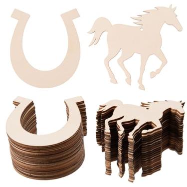 Imagem de AWIZOM 48 Peças De Recortes Madeira Cavalo E Ferradura, Enfeites Inacabados, Fatias Em Branco Com Barbante 32,8 Pés Para Etiquetas Artesanato Cowboy Faça Você Mesmo, Decoração Casamento, Aniversário