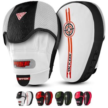 Imagem de WYOX Luvas e Protetores de Foco – Equipamentos de Treinamento Tudo em Um para Adultos e Crianças | Almofadas de Foco Curvas para Boxe e Kickboxing (Branco e Preto)