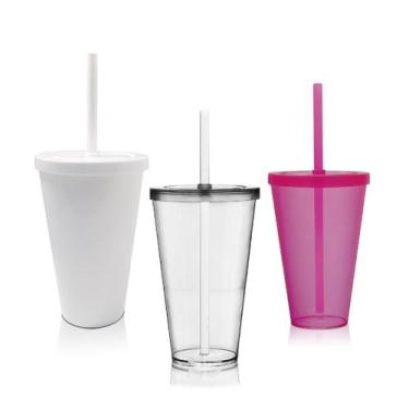 Imagem de Kit 30 Copos Tampa E Canudo Krystalon Acrílico 550 Ml