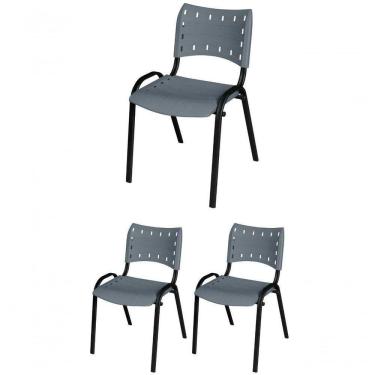 Imagem de Cadeira Iso Base Preto Igreja, Escola, Escritório - Cinza Kit 3 Peças
