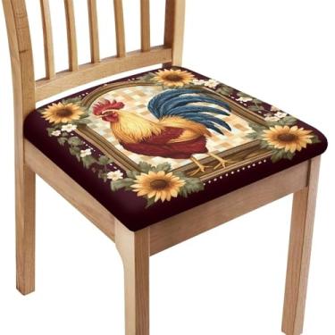 Imagem de Pzuqiu Capa de almofada de assento de galo e girassol para cadeira de jantar, durável, antiarranhões, capas protetoras de assento de cadeira de fácil instalação, limpeza, 6 pacotes