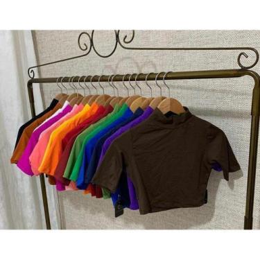 Imagem de Cropped gola alta manga curta malha canelada influencer - Filó Modas