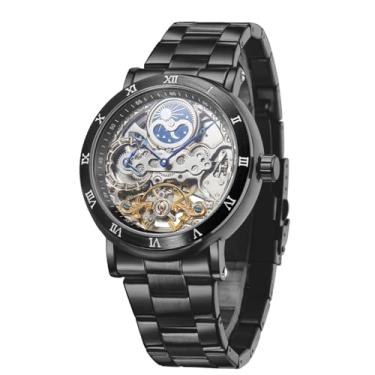 Imagem de FORSINING Relógio de pulso masculino mecânico automático moderno esqueleto fase da lua com pulseira de aço inoxidável
