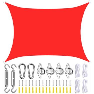 Imagem de TBATM Vermelho PES Poliéster Parasol Vela Multi Tamanho Tolha para Jardim, Pátio, Parque Infantil UV Resistente à água com Fixadores de Aço Inoxidável,4x5m