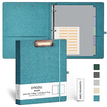 Imagem de EYROZILL Fichário de 3 anéis, organizador de fichário de linho de 2,5 cm para tamanho carta (21,5 x 28 cm) com 5 divisórias de abas, etiquetas de pasta de arquivo e pranchetas de perfil baixo, material escolar e de escritório - azul água