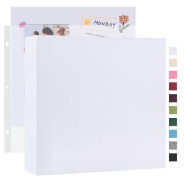 Imagem de Mublalbum Álbum de fotos de 30 x 30 cm, grande, 3 anéis, faça você mesmo, com 40 capas de plástico, 80 páginas, capa de linho, pasta para bebê, viagem, casamento, aniversário de casal e projetos DIY