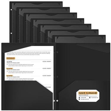 Imagem de Henoyso Pacote com 24 pastas de bolso com bolso frontal transparente, 3 furos de plástico perfurado, pastas resistentes com bolsos para 3 pastas de fichário para carta, papel, escritório, sala de aula (Preto)