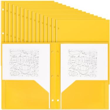 Imagem de Yeaqee Pastas com bolsos com 3 furos perfurados com 3 furos Pastas de bolso de plástico para fichário de 3 anéis, pastas perfuradas de 3 furos com bolsos para estudantes professores e funcionários de