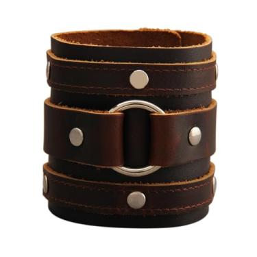 Imagem de GelConnie Pulseira de couro para homens e mulheres pulseira de couro larga grossa viking masculina pulseira de couro gótico pulseira vintage rock, Couro, Sem Pedra Preciosa