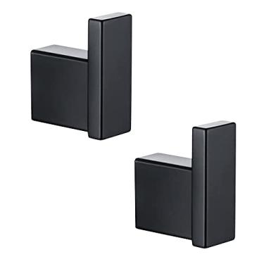 Imagem de Ganchos de banheiro de aço inoxidável preto - Suporte de papel higiênico de parede, barra de toalhas - Acessórios de cozinha e banho, gancho para roupão de 2 peças