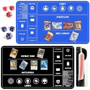 Imagem de HaoSiTeck 2 Packs Playmats MTG com Dices, Magic Mat Commander Deck Card Playmat para TCG MTG Acessórios Play Mat 24x14 Polegadas Duel Card Battles, Preto/Azul