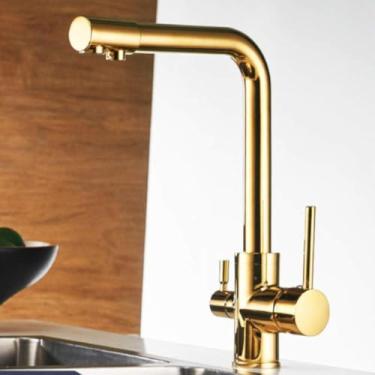 Imagem de Torneiras De Filtro Torneira Misturadora Montada No Convés 360 Rotação Com Características De Purificação De Água Torneira Misturadora Cre, Golden