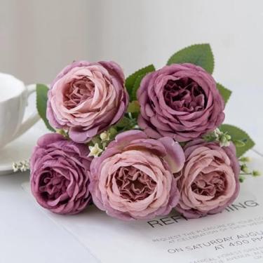 Imagem de cabeças de flores artificiais de peônia para decoração de buquê de noiva e casamento, suprimentos para festa de festival, mesa de jantar e acessórios para bonsai (2 peças/rosa vermelha)