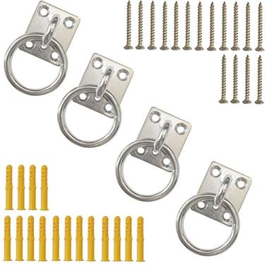 Imagem de Esmtoy-my Pacote com 4 fixadores quadrados de aço inoxidável M5 para montagem na parede e teto – placas de ancoragem à prova de ferrugem com parafusos e plugues de plástico para pendurar