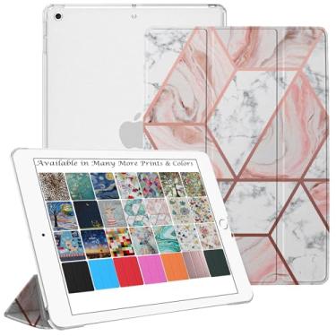 Imagem de DuraSafe Cases iPad 9,7 polegadas 5/6 [iPad 5ª geração] A1893 A1954 A1822 A1823 MRJN2LL/A MR7G2LL/A MR7F2LL/A MP2F2LL/A Capa traseira rígida impressa em três dobras para Smart PC - Rosa mármore