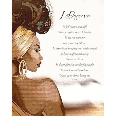 Imagem de Impressão de arte de parede - I DESERVE - Mulheres afro-americanas, magia de menina negra motivacional e inspiradora, palavras de afirmação (beleza dourada) (sem moldura)