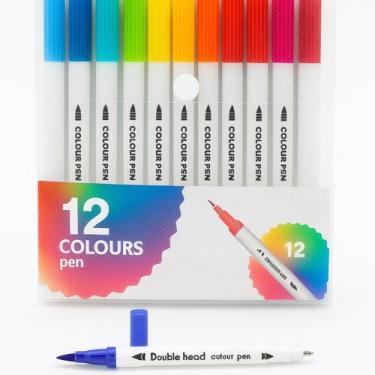 Imagem de Kit Caneta 2 em 1 Brush Lettering e Ponta Fina Dual Pen Canetinha Colo