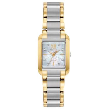 Imagem de Citizen Relógio feminino Eco-Drive clássico Bianca de aço inoxidável em dois tons, mostrador madrepérola (modelo: EW5554-58D), Dourado, One Size, Vestido clássico Eco-Drive Bianca