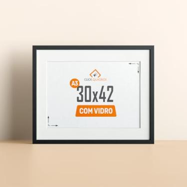 Imagem de Moldura Para Foto 30X42 com Paspatur para Pôster Arte Memorias com Vidro (Preto)