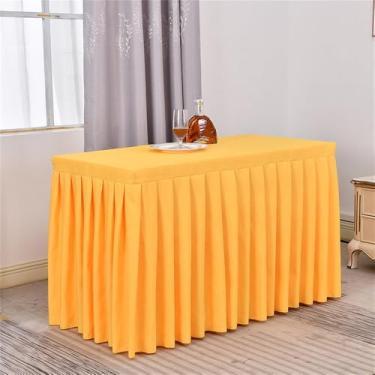 Imagem de Saia de mesa de poliéster branca, toalha de mesa para sala de reunião, toalha de mesa retangular plissada para decoração de eventos, banquetes, festas de casamento, amarela, 1,2 m (48 x 23 x 30 pol.)