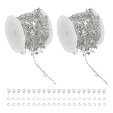 Imagem de PATIKIL Correntes para fabricação de joias, 2 rolos de elos de corrente de aço inoxidável de estrela de 16,4 metros para mulheres, colar faça você mesmo, kit de brincos de pulseira artesanal