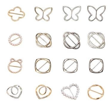 Imagem de IvoryHaid 16 peças de clipe de anel de lenço de seda, prendedores de gravata para mulheres, moda, metal, círculo, fivela, suporte de anel