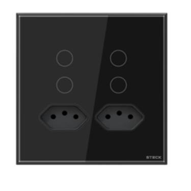 Imagem de Steck, Interruptor 4X4" 4 Módulos + 2 Plugs Touch Preto Wi-Fi, Ambiente Conectado, SINT4P2P2