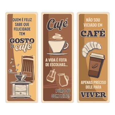 Imagem de Kit 3 Placas Decorativas Verticais Frases Café 15x42