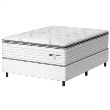 Imagem de Cama Box Casal Colchão Molas Guarda Costas Max Com Pillow Probel 138x188x78cm Branco / Cinza