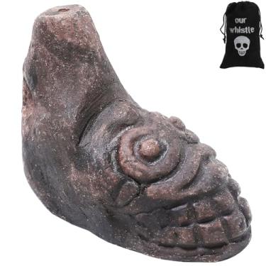 Imagem de Jafermox Apito de morte asteca de rosto humano - grito parecido com humano - apito de grito fantasma para Halloween, pegadinhas, decoração, autodefesa - cerâmica artesanal - cinza