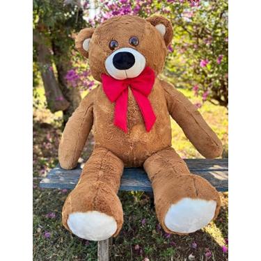 Imagem de Urso de Pelúcia Gigante Teddy 110cm Macio Presente 3 kg Com Laço (Caramelo laço vermelho)