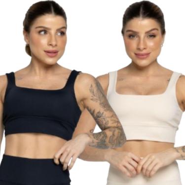 Imagem de KIT 2 Top Smart Alça Grossa Serra e Mar Alta Compressão Sem Bojo Treino Academia Moda Fitness-Feminino