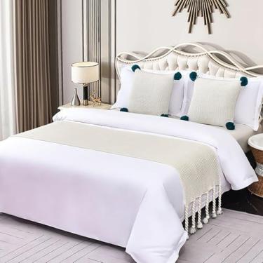 Imagem de Cachecol de corredor de cama de hotel, protetor de cama, protetor de cama, moderno, decorativo, casamento, quarto, confortável, toalha de cama para cama de solteiro, queen size, bege|apenas 1 fronha