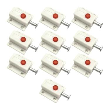 Imagem de KiBcsLic 10 peças de botões de pressão com mola, trava deslizante de ferrolho, acessórios de ferragens para móveis, trava de segurança para portões de porta, Branco