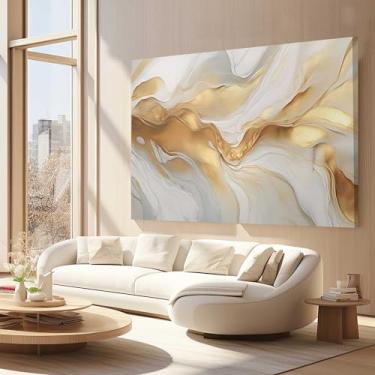 Imagem de Quadros Decorativos para Quarto Sala 90x60 Abstrato Dourado Branco Mármore Grande Escritório Hall