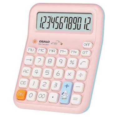 Imagem de Pendancy Calculadora rosa para crianças, pequenas calculadoras fofas de mesa de 12 dígitos, função básica, tela LCD grande, botões grandes, para escritório, escola, uso doméstico OS-A100 (rosa)