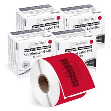 Imagem de HOUSELABELS Etiquetas de envio compatíveis DYMO 30256 RED (2-5/40.6 cm x 10.2 cm), adesivo permanente forte, compatível com DYMO LW 450, 4XL, impressoras de mesa Rollo e Zebra, 4 rolos/1200 etiquetas