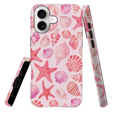 Imagem de Capa compatível com L16QX, capa rígida híbrida de 2 camadas, macia à prova de choque para meninas e mulheres, padrão de estrelas do mar de conchas rosa