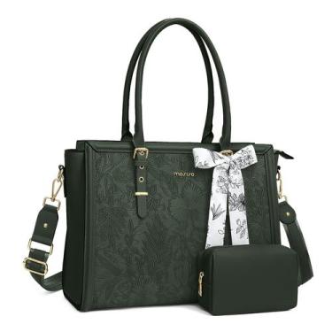 Imagem de Bolsa para notebook MOSISO PU Leather Tote 17-17.3" verde esmeralda