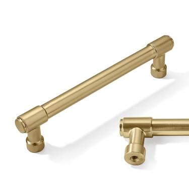 Imagem de CABDM Puxadores de armário de bronze champanhe de 15 cm, puxadores de gaveta dourados, ferragens para armário de cozinha, puxadores de cozinha de latão champanhe para armários, puxadores de gaveta