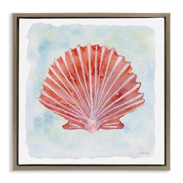 Imagem de Stupell Industries Arte de parede em tela flutuante marrom com concha de vieira pêssego por Patti Bishop, 63 x 63 cm