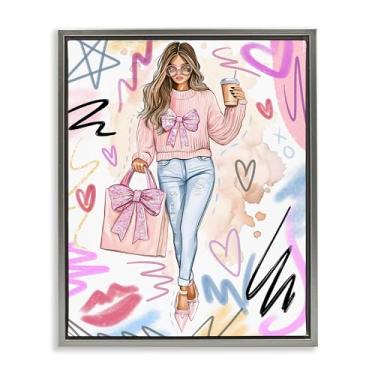 Imagem de Stupell Industries Fashionista com bolsa e tela flutuante emoldurada cinza café design de parede por Jess Stempel, 53 x 43