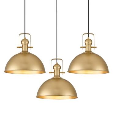Imagem de ALAISLYC Luzes pendentes douradas para casa de fazenda de 30,5 cm Luzes pendentes foscas para ilha de cozinha industrial ajustável altura vintage cúpula luminárias penduradas para celeiro, sala de