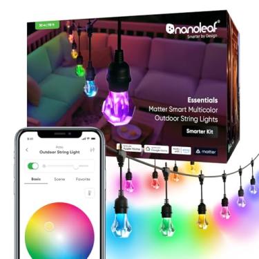 Imagem de Nanoleaf Essentials Matter Kit inteligente de luzes multicoloridas para uso externo com lâmpadas LED RGBICW endereçáveis, branco e que muda de cor, Wi-Fi + Bluetooth, IP 65 resistente à água (30 pés