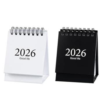 Imagem de Mini calendário de mesa, calendário pequeno 2024-2025 - Forma agora até dezembro de 2025 Calendário de mesa com adesivos (preto + branco)