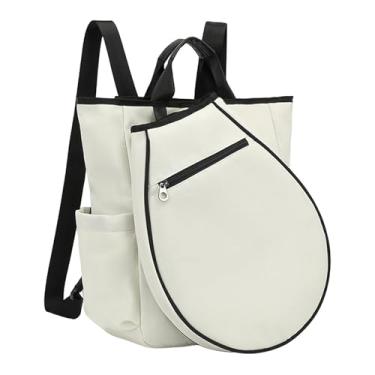 Imagem de Fenteer Mochila de tênis, bolsa de pickleball, badminton, portátil, com fivela removível, armazenamento com bolsos, bolsa esportiva para treinamento com, Branco