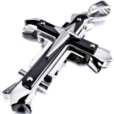 Imagem de Colar Corrente Cordão Grosso Masculino Cruz Em Titânio - Prateado - Eu