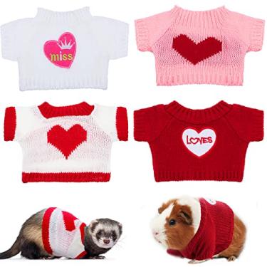 Imagem de 4 peças roupas de furão, suéter para hamster, roupas de porquinho-da-índia, fantasia de coelho, moletom de malha para inverno quente, colete de Natal, roupas para furão, kit de acessórios para animais pequenos (estilo coração)