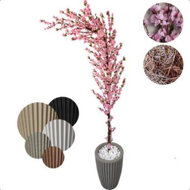 Imagem de Cerejeira Artificial Curva Sakura Rosa Bebe Grande Vaso Decoração - Fl